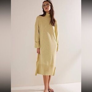 Free People Faye Sweater Midi Dress Lemongrass